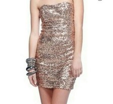 Forever 21 Sequin Strapless Bodycon Mini Dress Bronze Gold Zip M