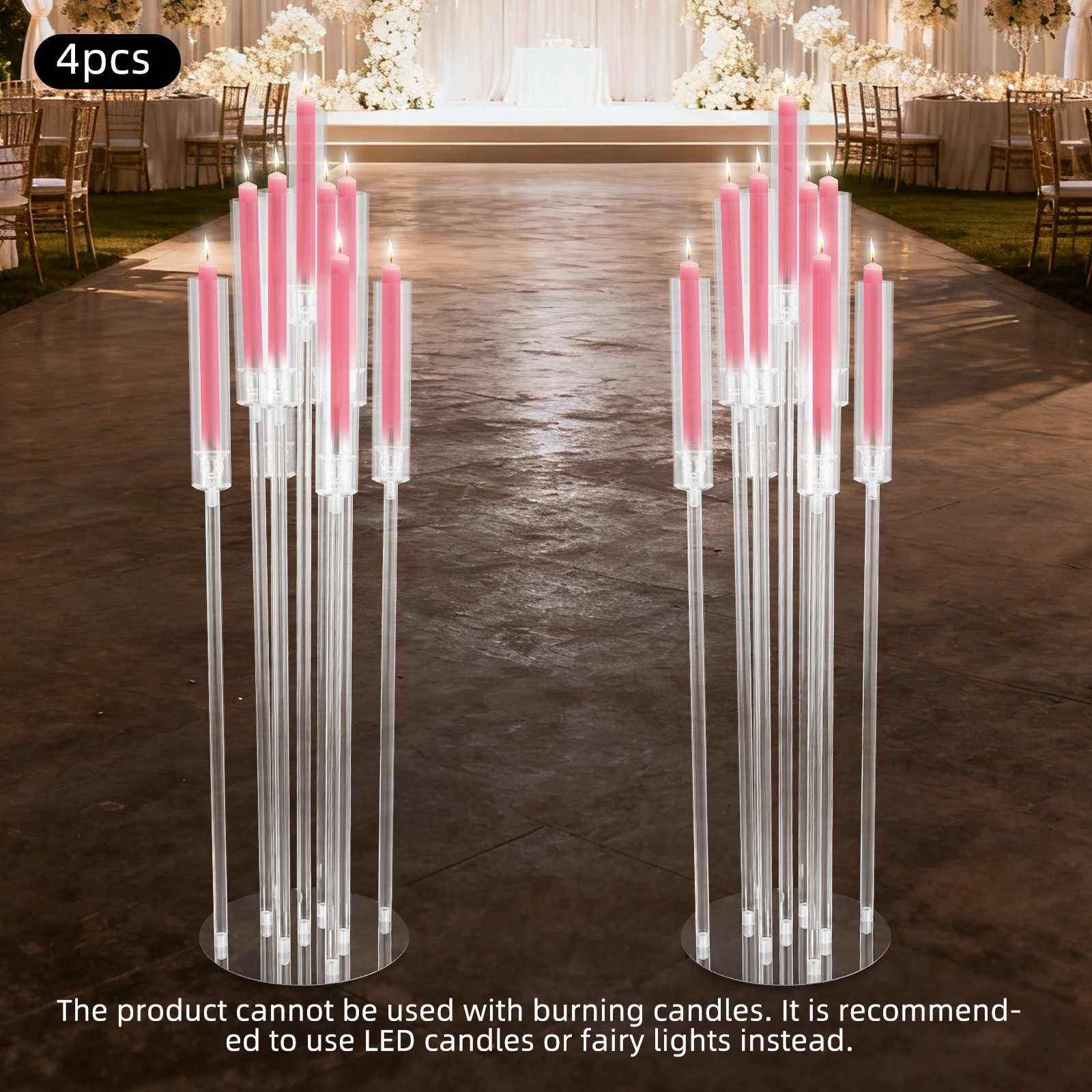 4pcs Acrylic Candelabra Centerpieces 5-Arm Clear Candle Holder For LED Candle