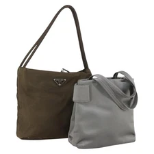 PRADA Hand Bag Nylon 2Set Gray Brown Auth 147229