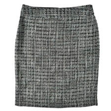 Ann Taylor White Black Blue Splattered Tweed Knee Length A-Line Skirt Women's 4