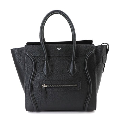 CELINE Luggage Micro Shopper Hand Bag Leather Black 189793 90343579
