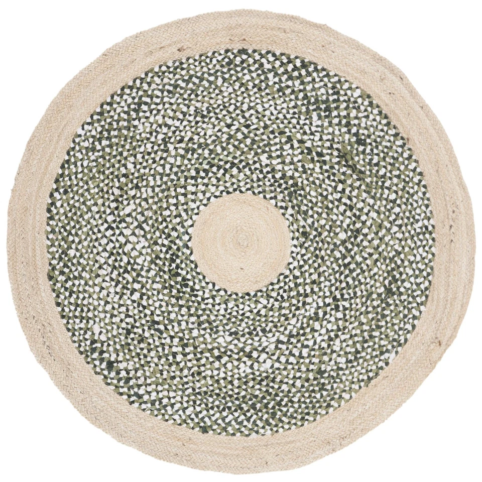 Cape Cod Collection Area Rug - 4' Round, Green & Natural, Handmade Braided Ju... - Image 4 of 4