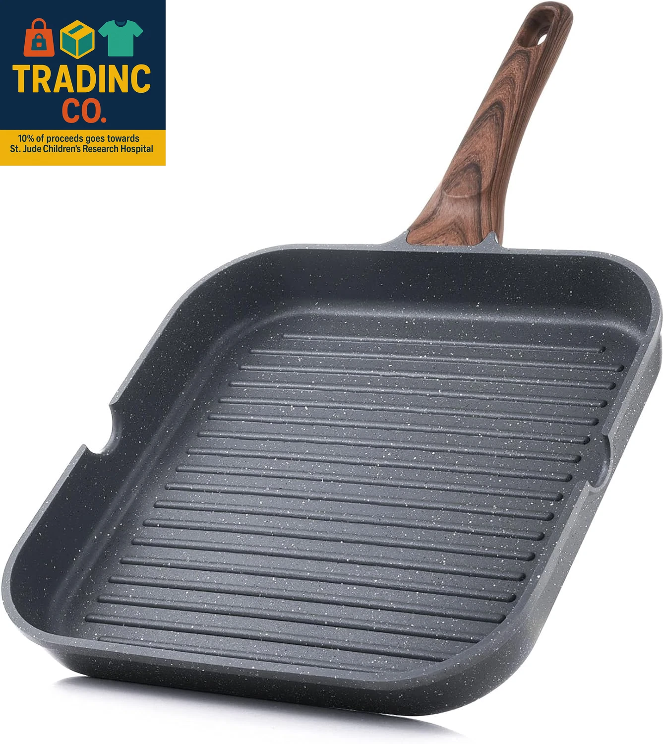 Nonstick Grill Pan for Stove Tops, Versatile Griddle with Pour Spouts, Square Bi