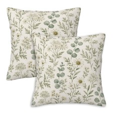 Sage Green Wildflower Throw Pillow Covers 18x18 Set of 2 Botanical Decorative...