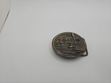 Vintage 1984 BERGAMOT Oval Belt Buckle Brass Locomotive Train 2 1/2 L-143 USA