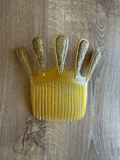 Vintage Butterscotch Celluloid w/Gold Filigree Hair Comb Large RARE