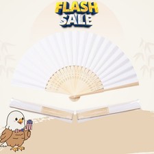 50 PCS White Bamboo Paper Hand Fans Folding Handheld