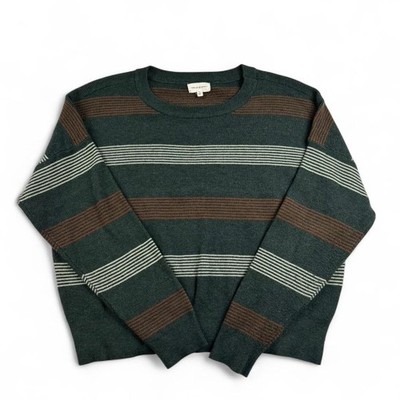 Thread & Supply Women s L Cropped Sweater Green Brown Striped Knit Top
