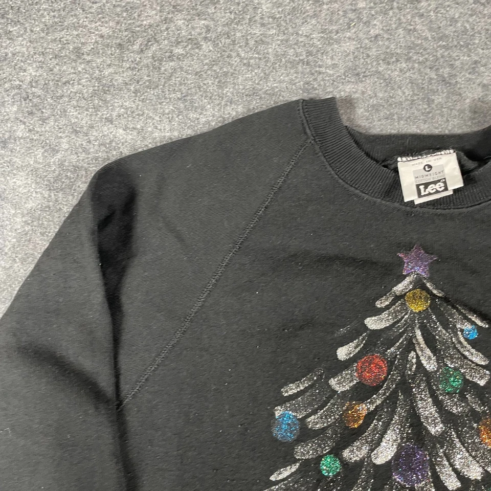 De Colección Lee Sudadera Mujer Grande Negra Pullover Árbol de Navidad Metálico Retro Años 90 Foto 4 de 4
