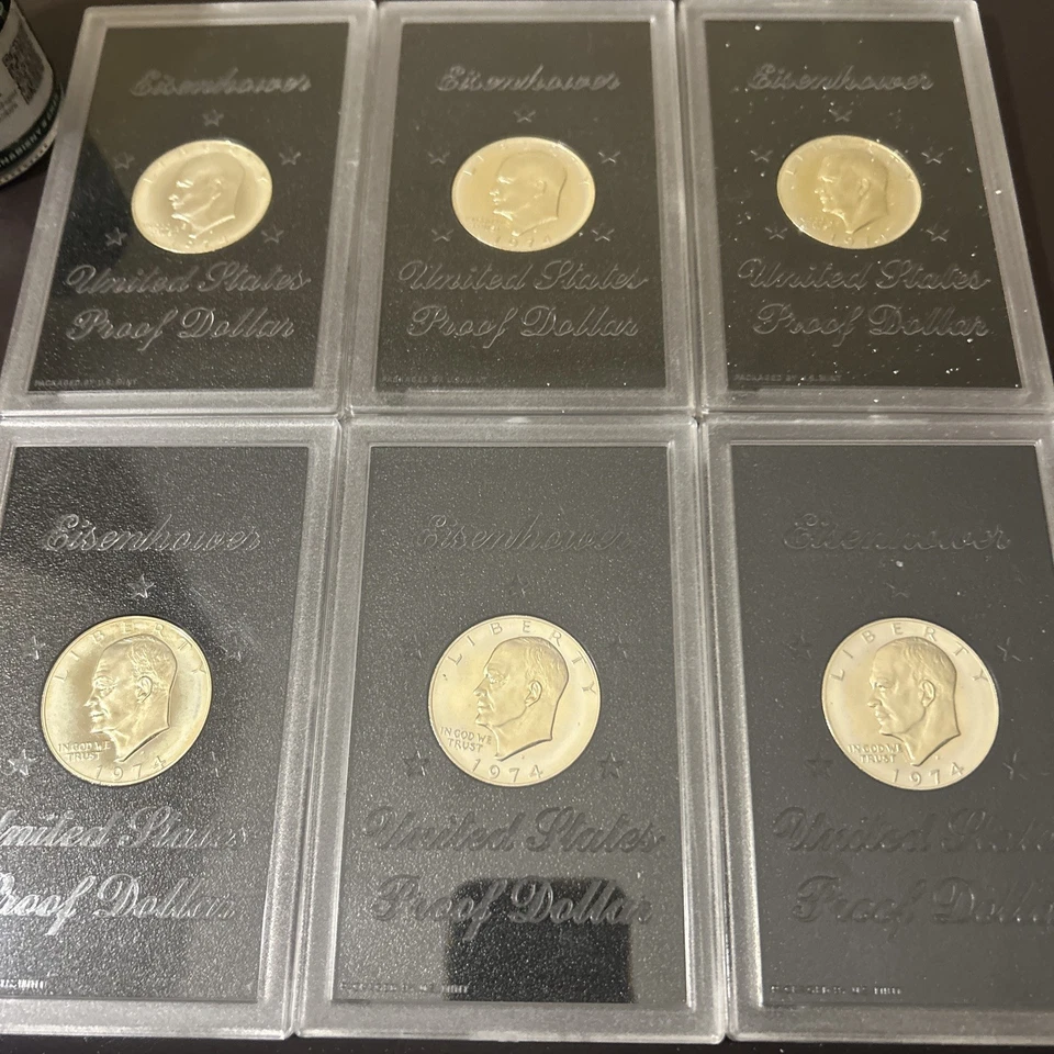 (Lot Of 6) 1974 Eisenhower 40% Silver Dollar Ike Dollars in hard package no box - Image 2 of 4