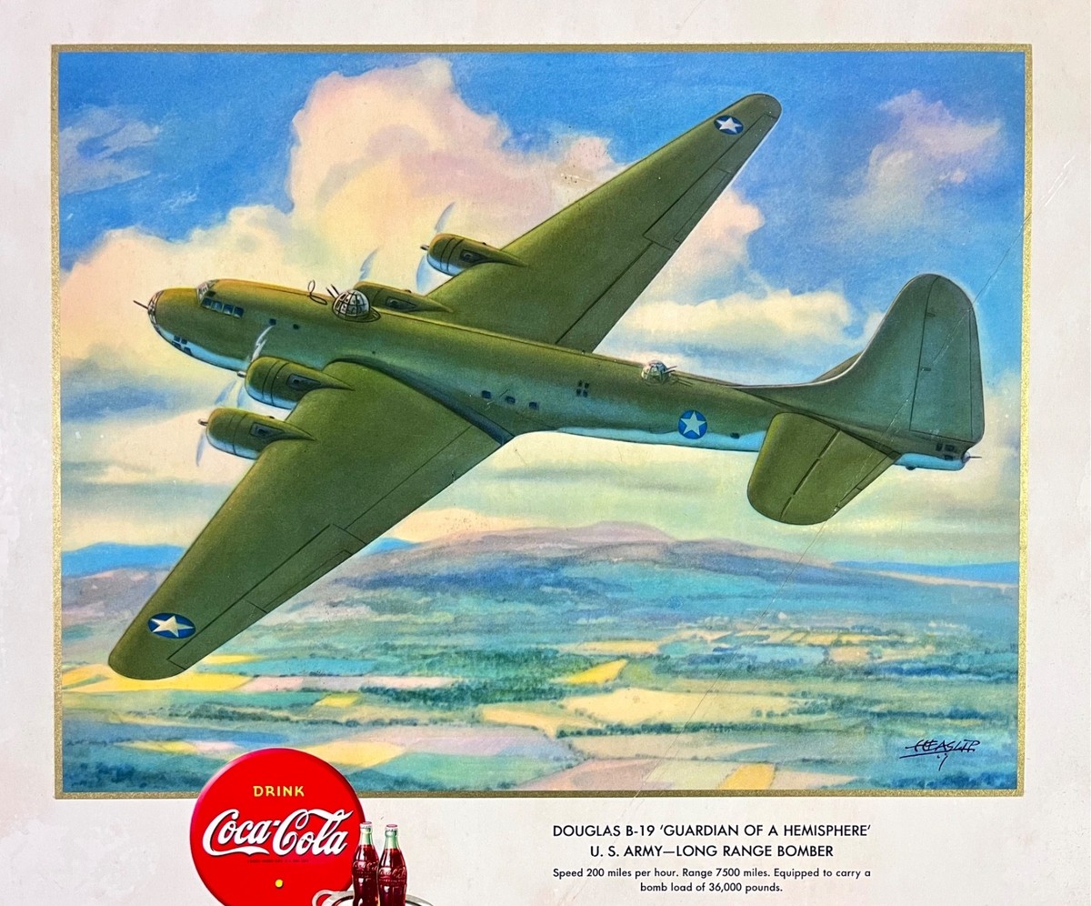 1943 Coca Cola Military Aviation 13x15 Print WW2 Douglas B-19 Army