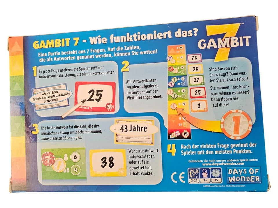Days of Wonder Gambit 7 Brettspiel Quiz Party Spiel für 3-21 Spieler - Bild 2 von 3