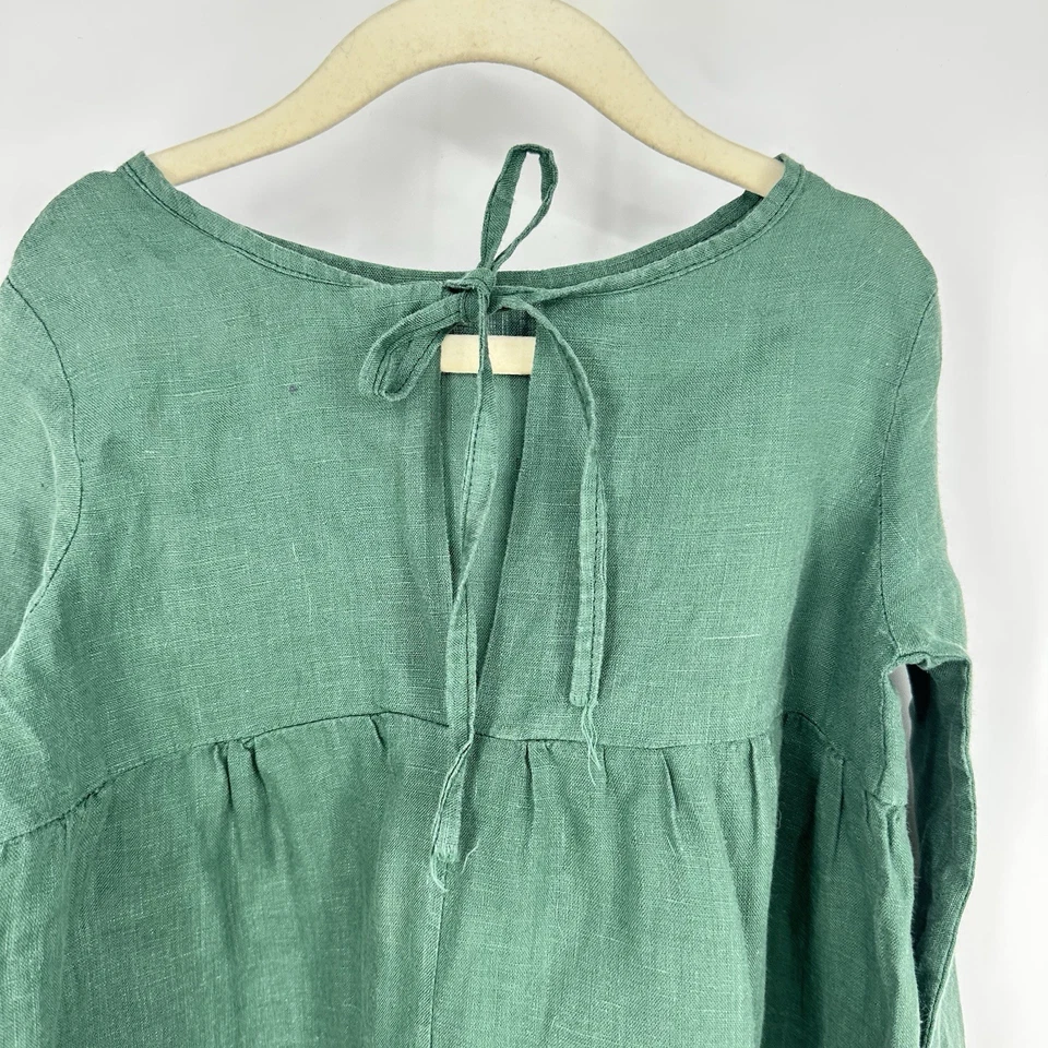 Hand made 100% Linen Girls 4T Midi Dress 3/4 Sleeve Green Cottage Core Boho - Image 4 of 4
