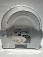 (50 PLATES) MASTERPIECE WHITE PLASTIC 10.25" & 7.5" NEW FOR PARTY