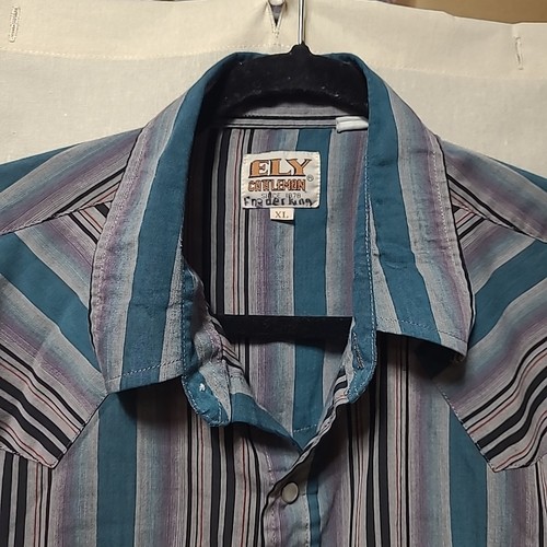 Vintage ELY Cattleman Shirt Mens XL Red Striped Multicolored Pearl Snap READ - Picture 3 of 9