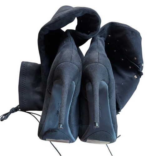 New Forever Womens Over The Knee Black Suede Boot stretch Stiletto Lace Zip 8.5 - Picture 9 of 11