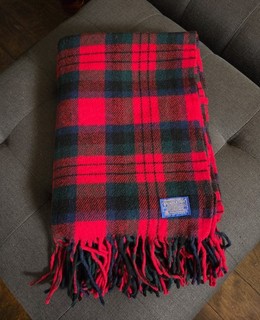Pendleton Wool Fringe Throw Blanket Vtg Red Navy Green Tartan Plaid USA 70"x52"