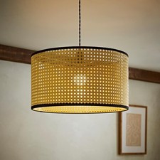 Lampshade Easy Fit Natural Cane Ceiling Light Shade Rattan Black Trim Pendant