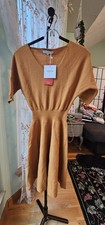 FANCYSTYLE Brown Solid Knit V-Neck Short Slee...