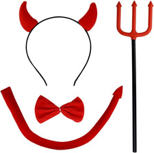 Halloween Devil Costume Set Devil Horn Headband Red Devil Tail Bowtie Devil Red