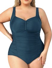 Daci Womens Tummy Control Backless 18W Plus Size Swimwear Adjustable Straps Blue