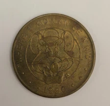 Chuck E. Cheese Token 1990  "where a kid can be a kid" (1b)