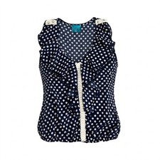 Color Of Love Polka Dot Ruffle Blouse Sleeveless Navy Blue Size XL Made In USA