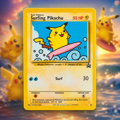 Pokemon   Surfing Pikachu 28 Wizards Black Star Promo NM   WOTC Vintage Promo