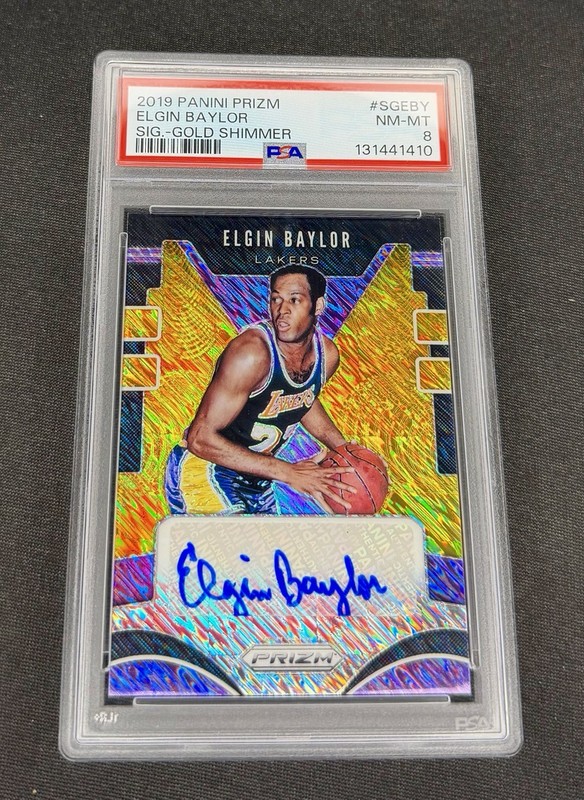2019 Elgin Baylor Panini Prizm Gold Shimmer Signatures Auto /10 PSA 8 Autograph