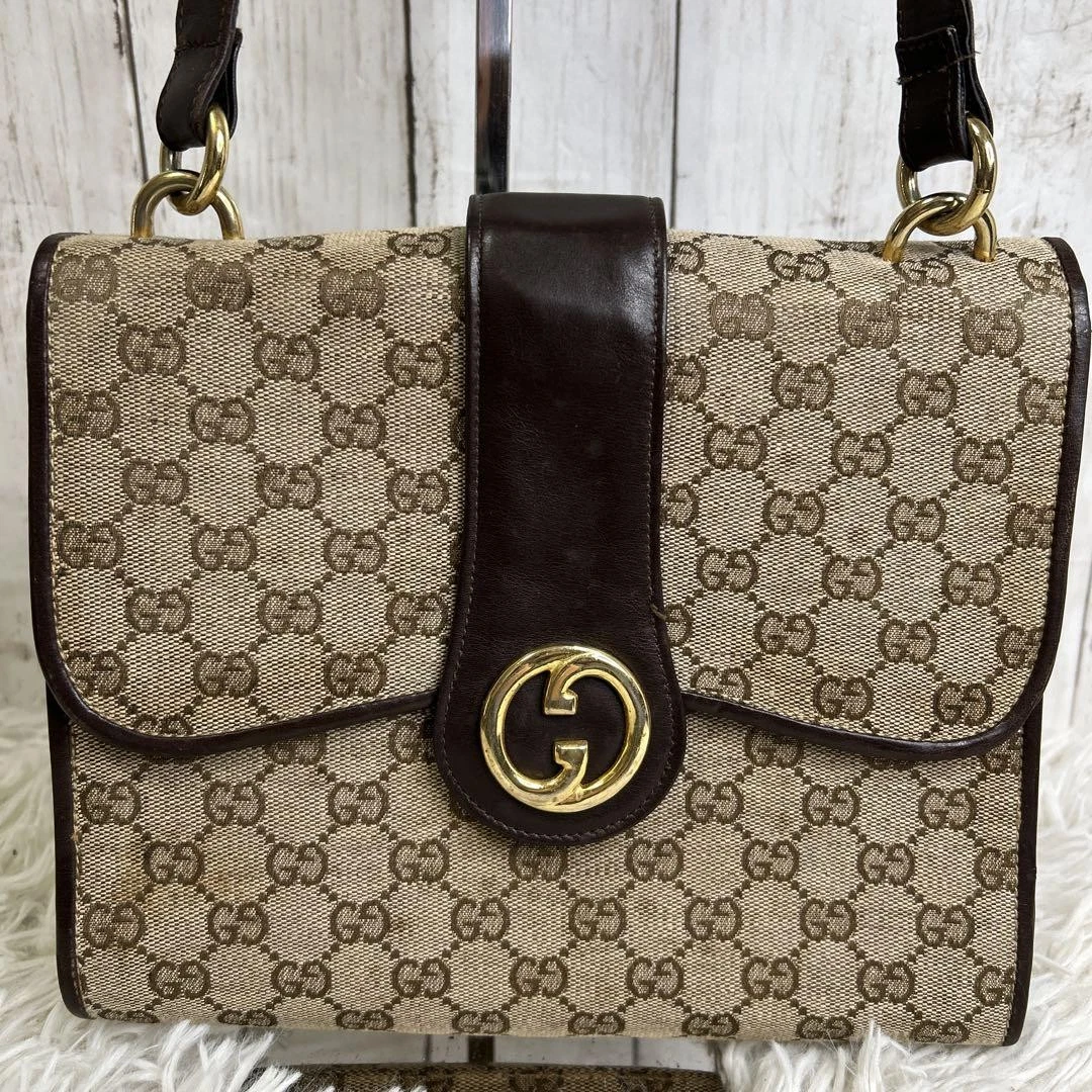 Sac bandoulière vintage Gucci Gg toile cuir marron logo imbriqué créateur
