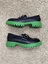 NEW Steve Madden Women's Black with Green Platform Lug Sole Chunky Loafer Size 9