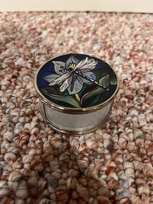 Dragonfly Jewelry Trinket Box Hand Painted Glass by Amia