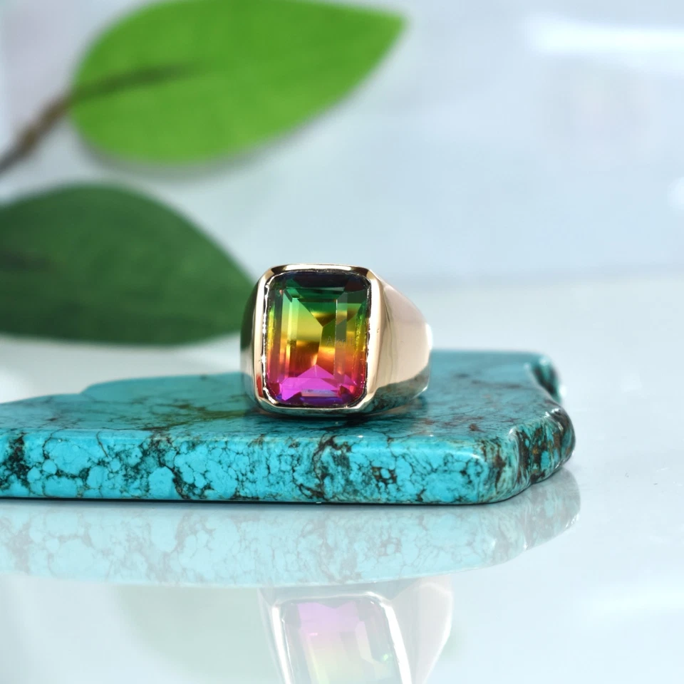 Anel feito à mão de cobre turmalina cor rara feito por artista habilidade habilidade vintage - Imagem 3 de 4