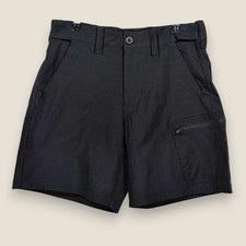 Huk Next Level Cargo Shorts Men Small Black Wicking Fishing Zip Pocket 7"