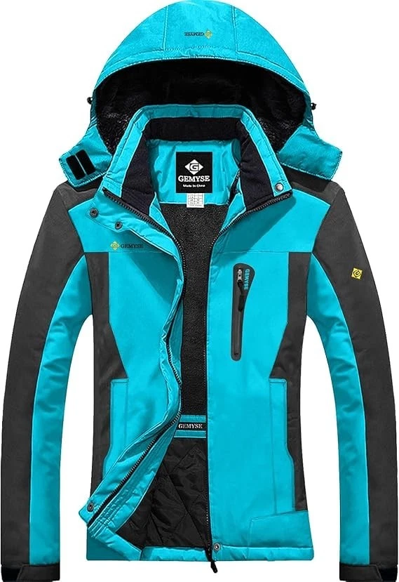 Women’s Mountain Waterproof Ski Jacket Windproof Fleece Hooded Winter Coat Small