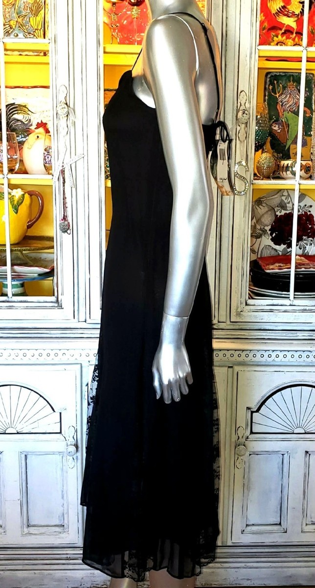 Vintage Betsey Johnson Dress New York 90s Black Silk Lace Midi Slip Size 10  M | eBay