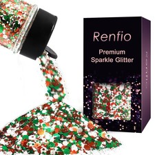 Xmas Chunky Glitter,Red White Green Mixed Color Glitter for Xmas,1.76oz/50g M...