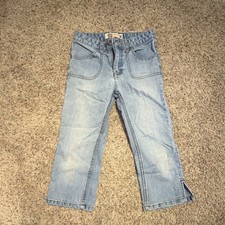Faded Glory Girls Straight Jeans 8 Blue Denim Stretch Embroidered Button
