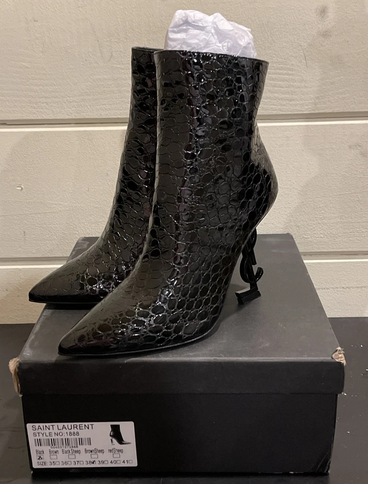 Botines Yves Saint Laurent No.1888 de cuero negro punta cremallera lateral, 38 Foto 2 de 4