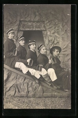 Women in Miners Uniforms with Candles, Postcard 