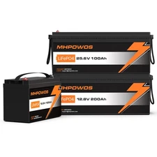 MHPOWOS 12V 200Ah 100Ah 24V Deep Cycle LiFePO4 Lithium Battery Grade A Cells