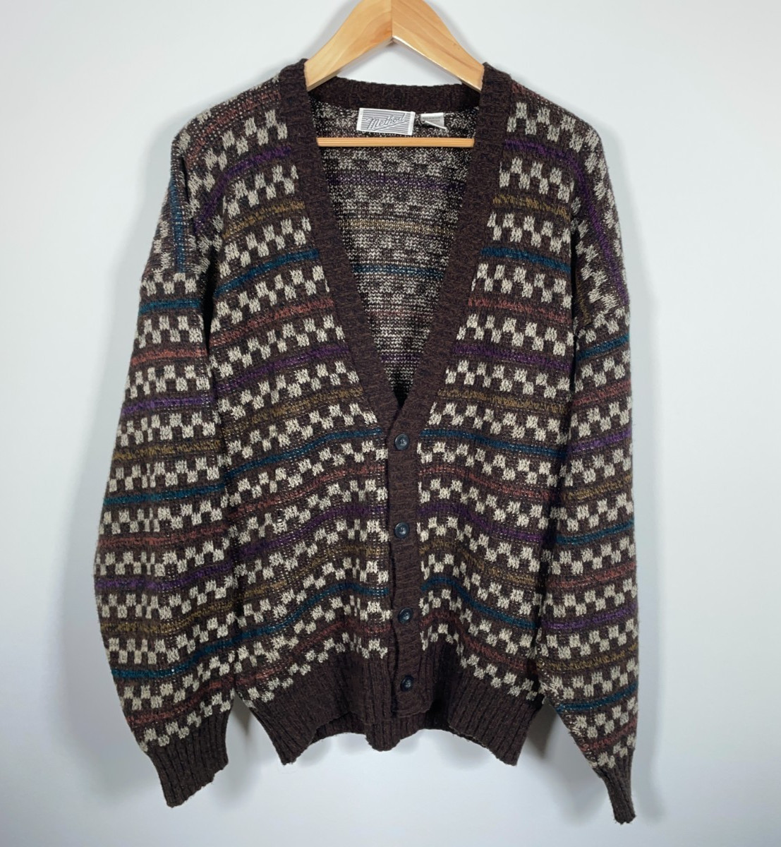Method Geometric Pattern Cardigan Large Tall Brow… - image 1