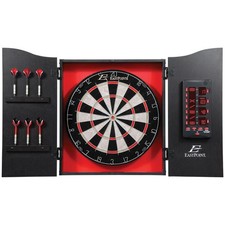 EastPoint Dart Board with Cabinet, Steel Tip Darts, Man Cave, 18" Red/Black