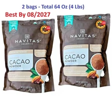 2-Pack Navitas Unsweetened Organic Cacao Powder 32 oz Each bag, Total 4 Lbs