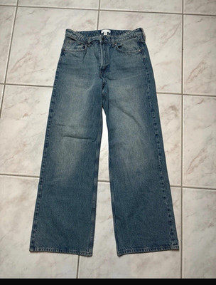 H&M Damen Jeans Blau Gr. 44 High Waist Gerades Bein Denim Five-Pocket L75