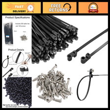 Heavy Duty 10-Inch Zip Ties with Screw Holes, 200 Cable Ties 100 Mounting Scre