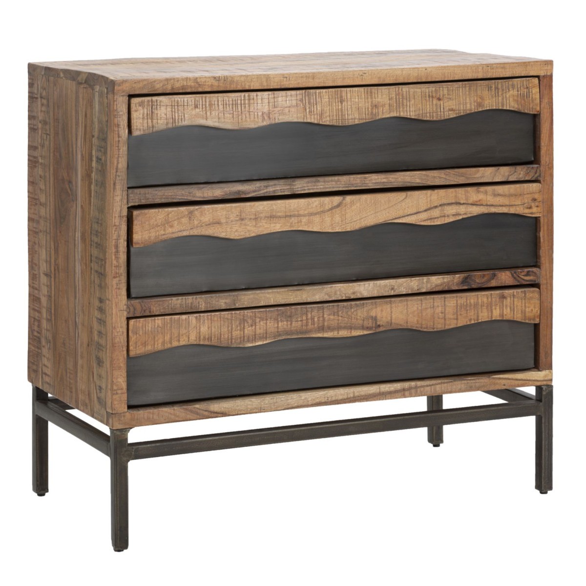 Commode 3 tiroirs Yellowstone en bois marron 88cm pour rangement maison