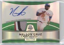2010 Bowman Platinum Relic Refractor Green 3/199 Nelson Cruz Patch Auto 0m8