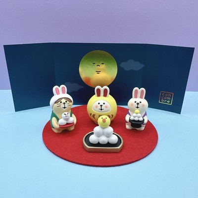 DECOLE Concombre Moon viewing Background/cat/rabbit*2/chick set of 5 DECOLE