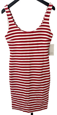 Zara Women's Bodycon Midi Tank Dress Red White Striped Party Nautical Core Class
